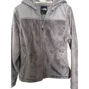 The North Face Womens SP Jacket Long Sleeve Full Zip Fur Hood  Logo Pockets Gray